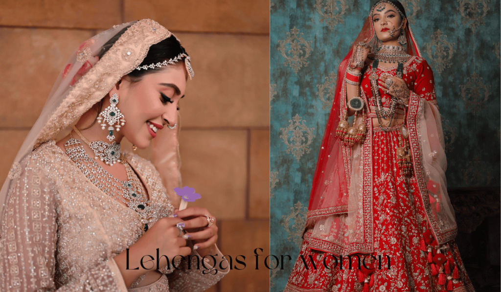 Beautiful lehengas for women in Dori's collection showcasing intricate embroidery and vibrant colors.