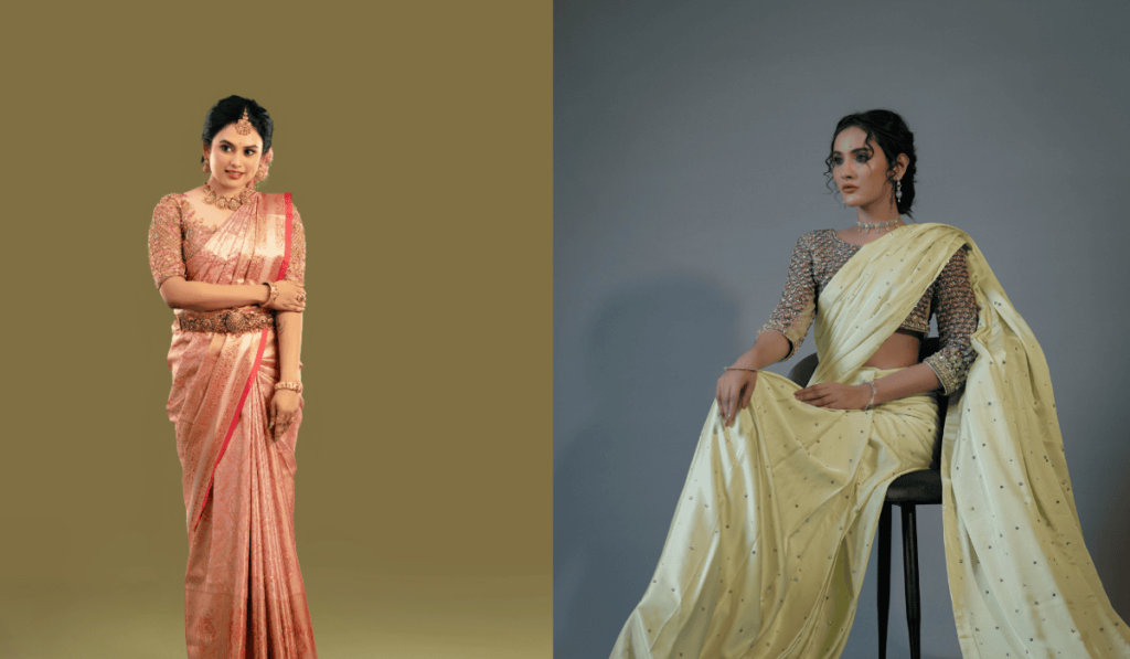 Indian saree dresses from Dori showcasing vibrant colors and intricate designs.