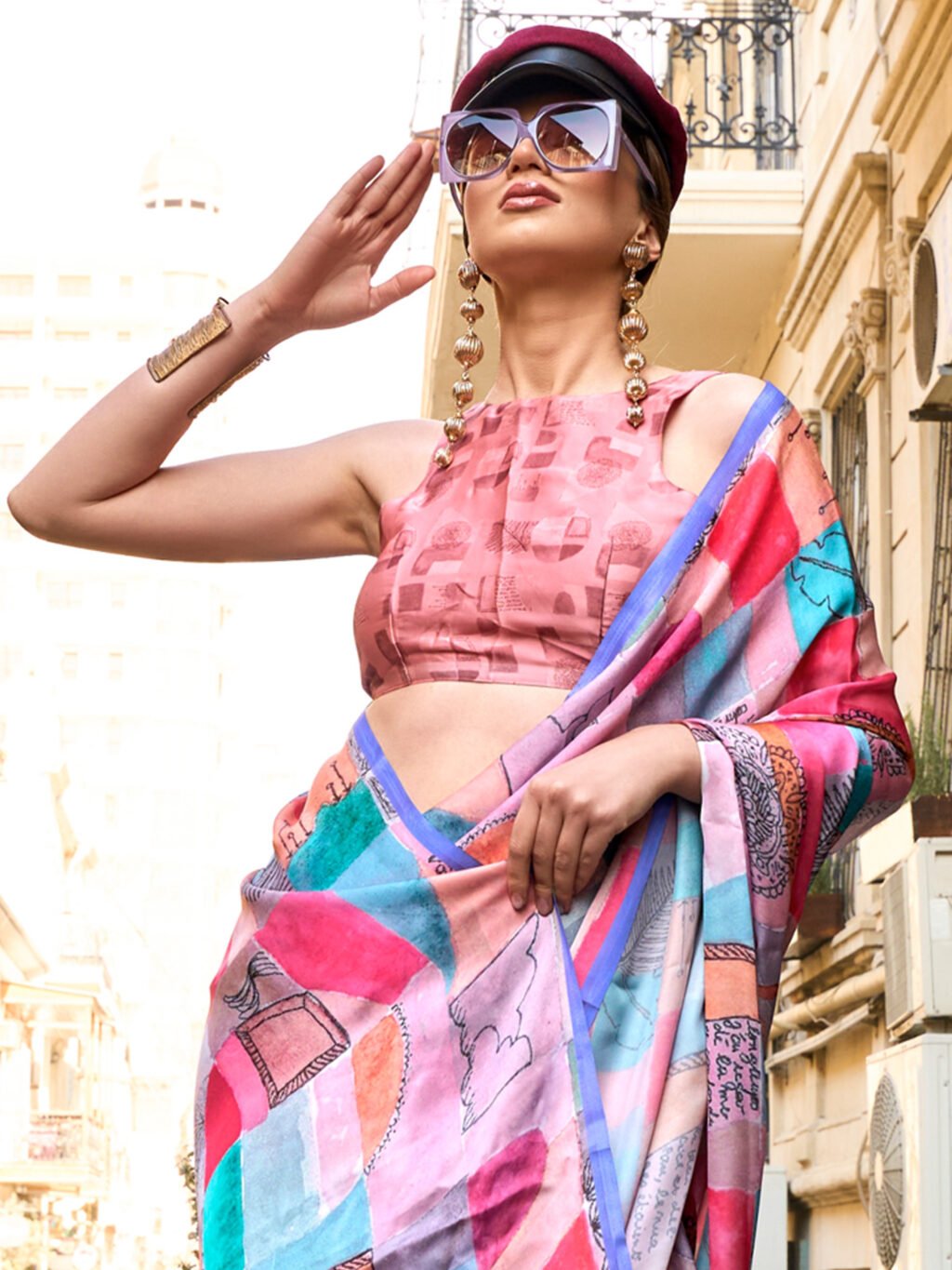 Elegant Multicolored Satin Digital Print Saree - Image 4