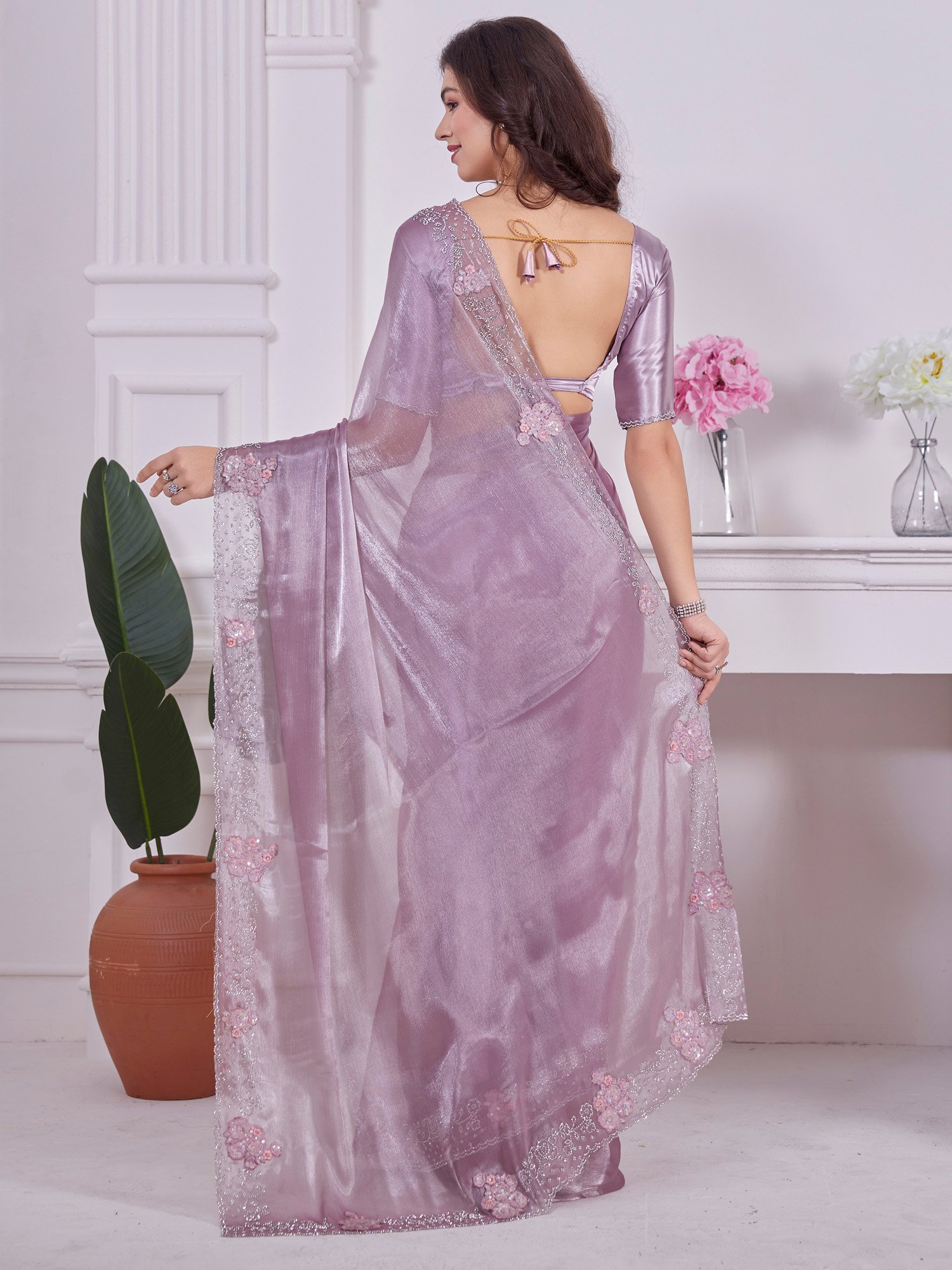 Mauve Organza Partywear Designer Saree