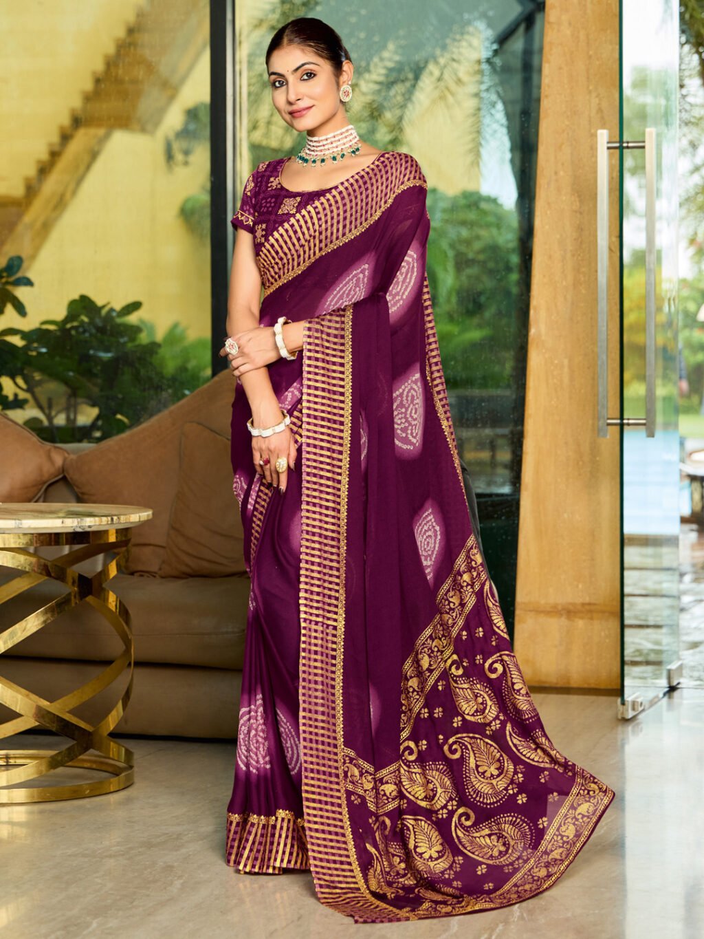 Heritage Magenta Bandhani Print Saree