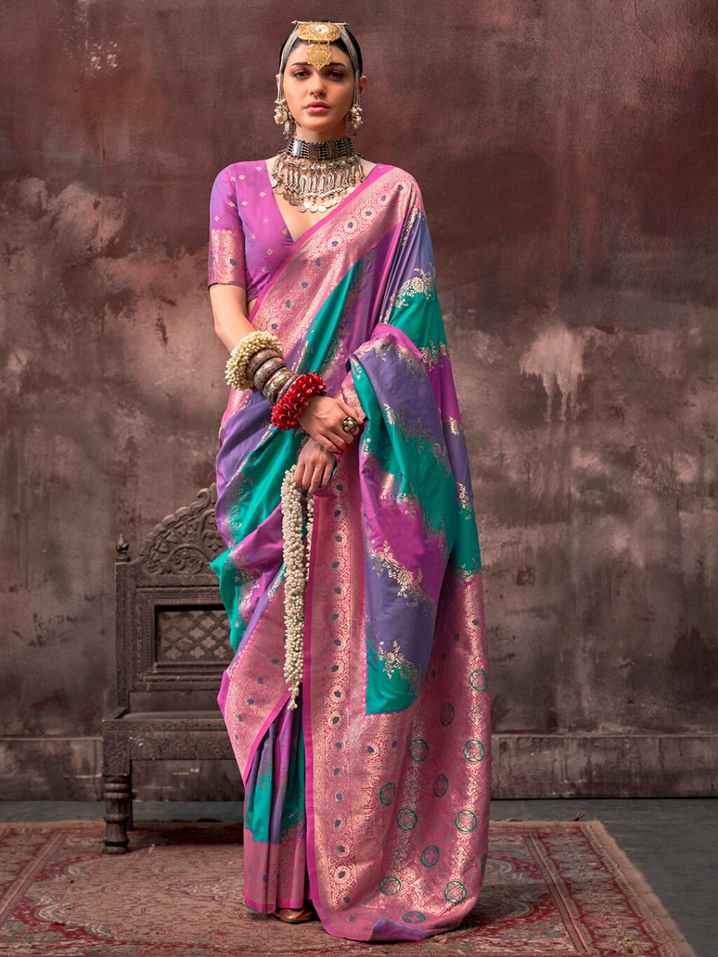 Graceful Pink Designer Zari Saree