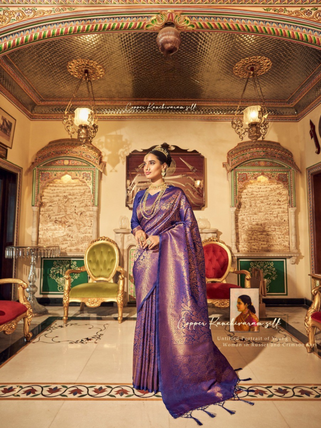 Violet Soft Kanjeevaram Handloom Weaving Silk Saree