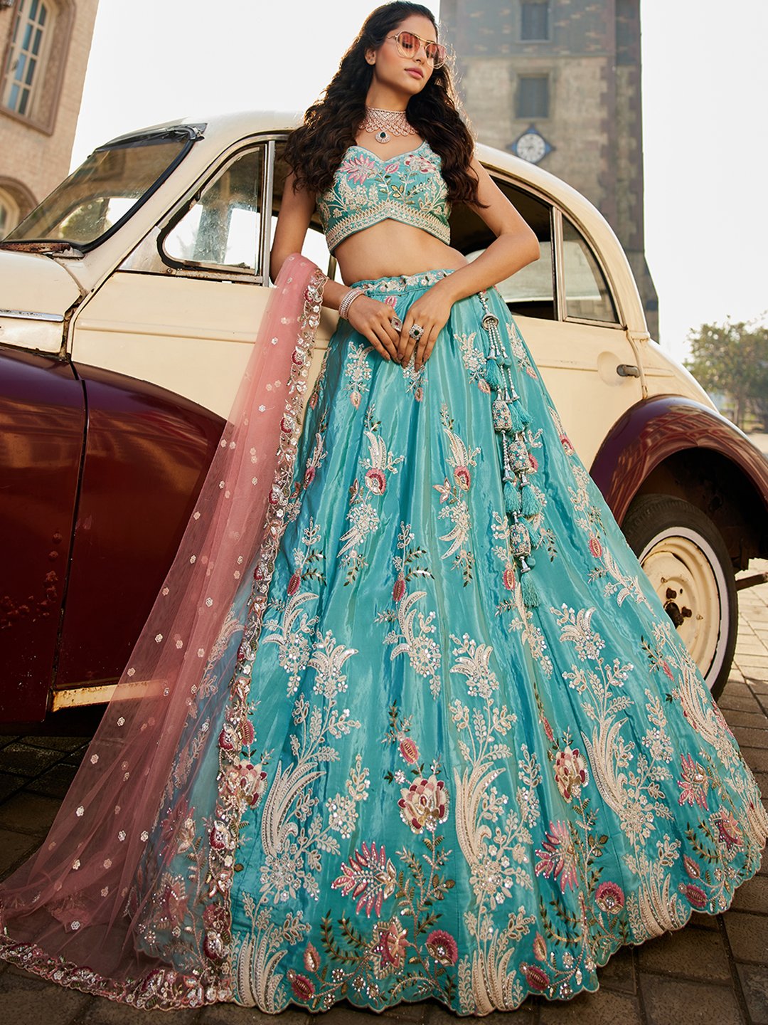 Turquoise Blue Luxe Designer SemiStitched Lehenga Choli