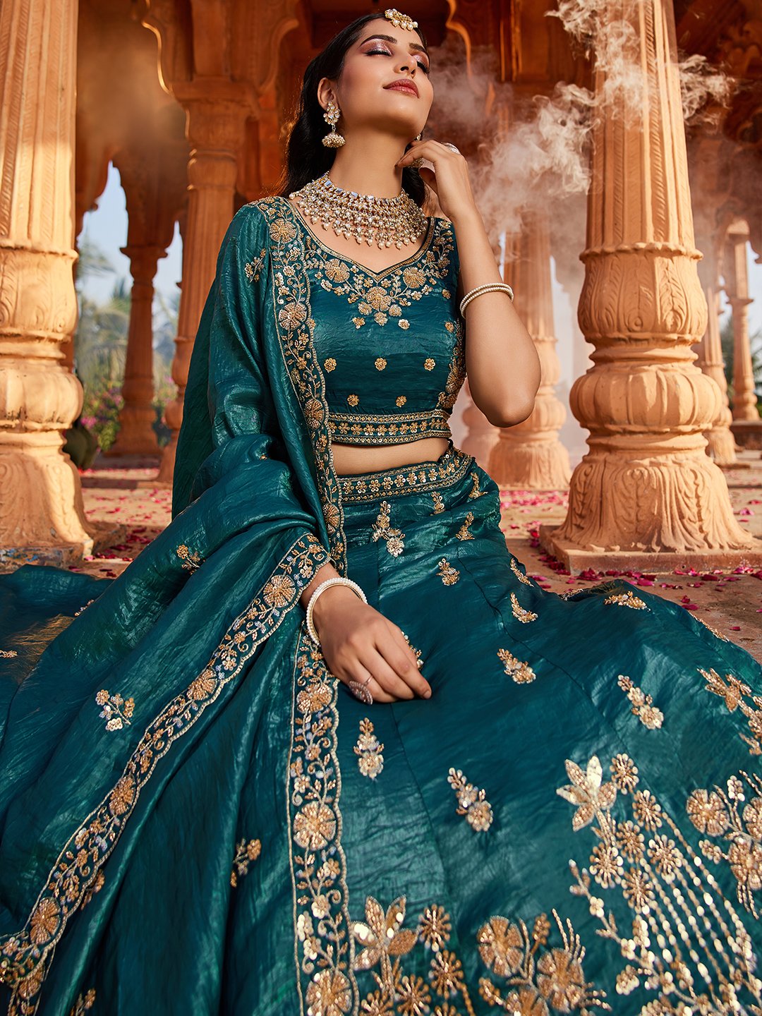 Teal Luxe Designer SemiStitched Lehenga Choli