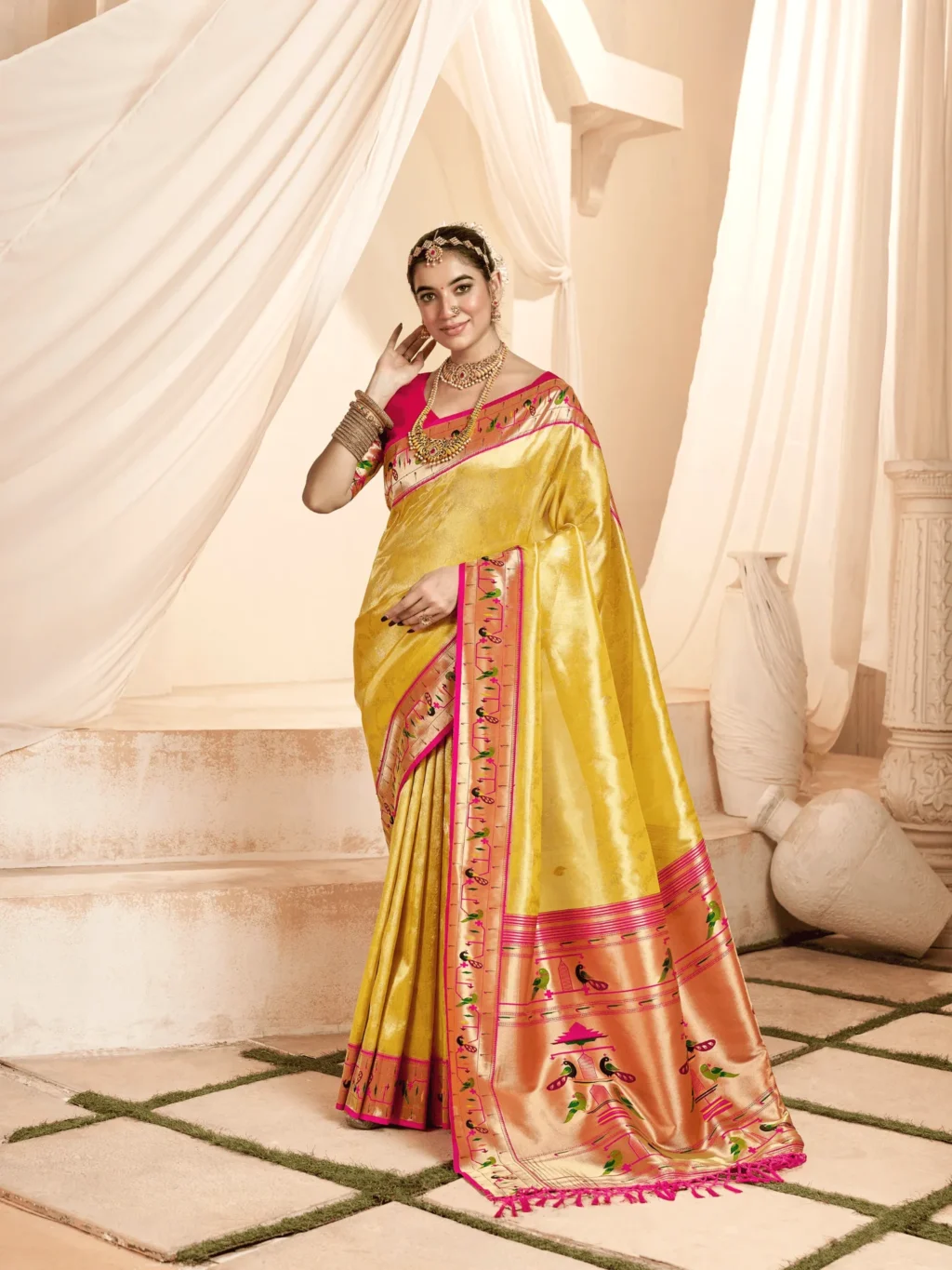 Yellow Paithani Tissue Silk Saree