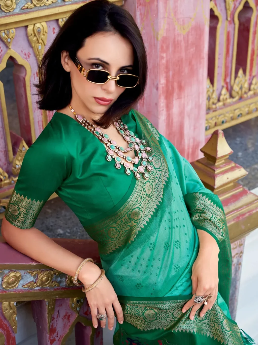 Green Tusser Handloom Silk Saree - Image 2